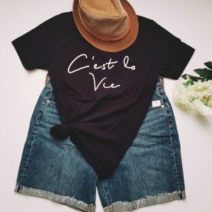 C'est La Vie Womens French Black Graphic Tee Shirt